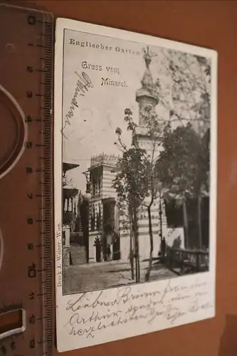 tolle alte Karte - Wien, Englischer Garten, Gruß vom Minaret  1900-1910