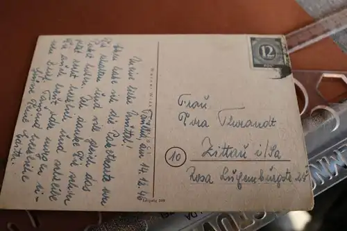 tolle alte Künstlerkarte ? Mädchen pflückt Blumen  1946