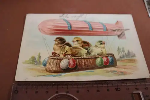 tolle alte Prägekarte - Ostern - Küken im Zeppelin 1915