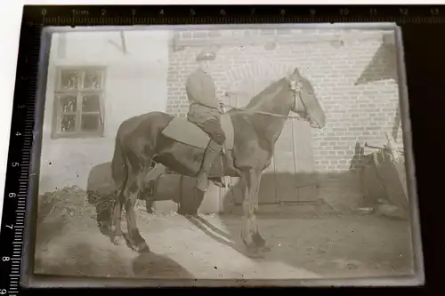tolles altes Glasnegativ - Soldat ?? Mann in Uniform auf einem Pferd 