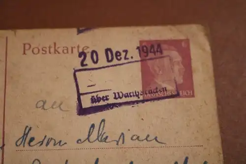 alte Ganzsache 40er Jahre Stempel 20 Dez. 1944 über Warthbrücken Wartheland