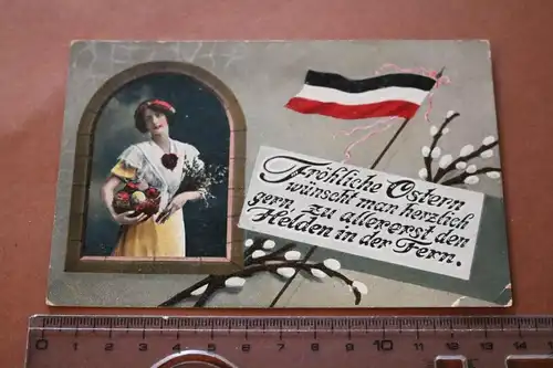 tolle alte patriotische Postkarte  Fröhliche Ostern als Feldpost gelaufen 1915