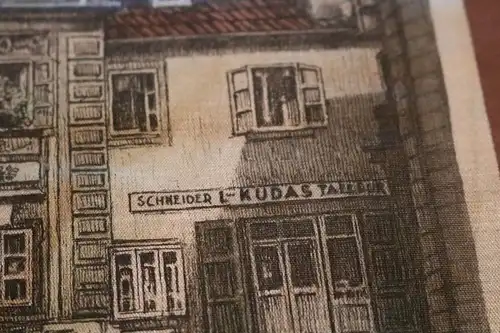 tolle alte original Radierung auf Seide - H.Leisch - Dreimäderlhaus mit Selbstpo