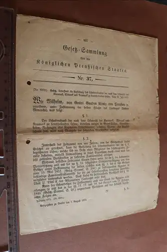 altes Gesetzblatt Nr. 37 - Königlichen Preußischen Staaten  1875