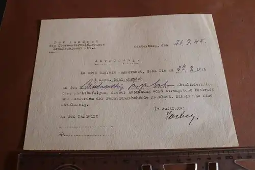 altes Schreiben Anordnung Landrat Oberwesterwaldkreis - 07.1945