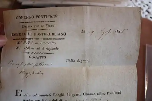 sehr alter Vordruckbrief von 1826 aus Italien Fermo, Comune di Monterubbiano
