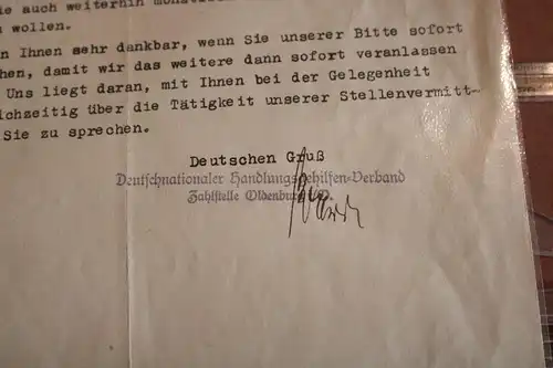  altes Schreiben von Deutschnationalen Handlungsgehilfen-Verband 1932