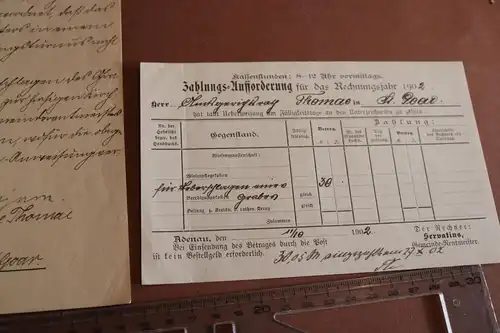 zwei alte Papiere aus Adenau - Briefkopf Bürgermeister  1902 u. Zahlungsaufforde