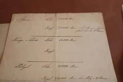 alte handschriftliche Aufstellung der Soldatenstärke vers. Länder 1873 ?