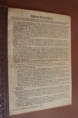 altes Beiblatt für die Lohnsteuerkarte von 1941