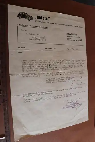toller alter Brief  von Autoruf - Vereinigung in Köln - 1939 