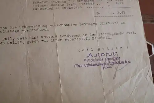 toller alter Brief  von Autoruf - Vereinigung in Köln - 1939