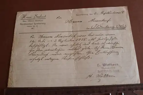 toller alter Brief ? vom Haus Seelust auf Spiekeroog 1938