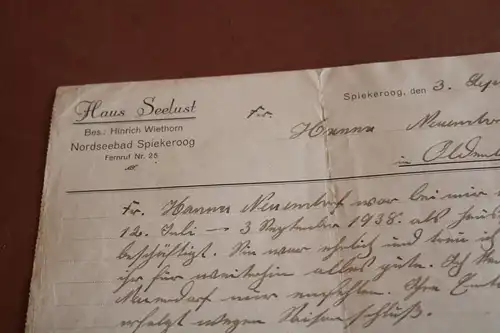 toller alter Brief ? vom Haus Seelust auf Spiekeroog 1938