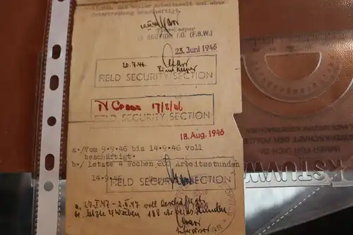 alte Meldekarte Arbeitsamt Oldenburg 1947 mit Beiblatt Field Security Section
