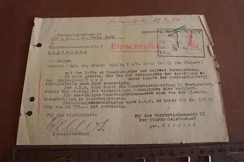 altes Papier des Wehrkreiskommando II Hannover 1944 