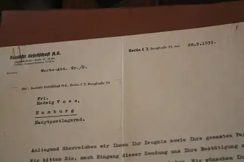 drei alte Briefe der Firma Sunlicht Gesellschaft A.G. Berlin 1939