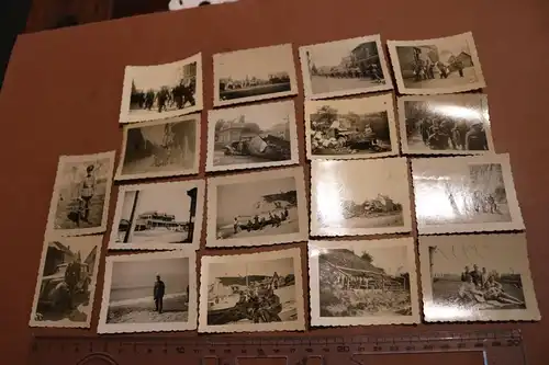 18 alte Fotos eines Soldaten - Frankreich ?? Zerstörung, Fahnen, Soldaten, Engl