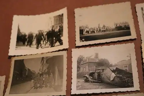 18 alte Fotos eines Soldaten - Frankreich ?? Zerstörung, Fahnen, Soldaten, Engl