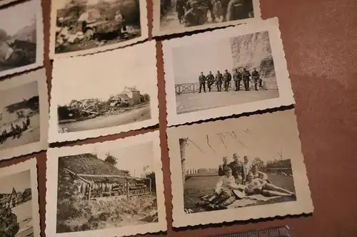 18 alte Fotos eines Soldaten - Frankreich ?? Zerstörung, Fahnen, Soldaten, Engl