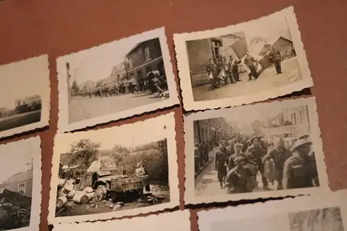 18 alte Fotos eines Soldaten - Frankreich ?? Zerstörung, Fahnen, Soldaten, Engl