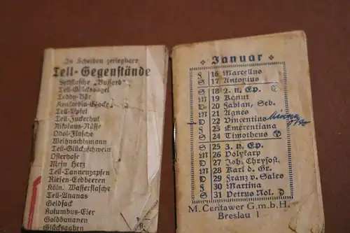 zwei alte Mini Kalender ? von Tell 1926 und Centawer 1923 defekt