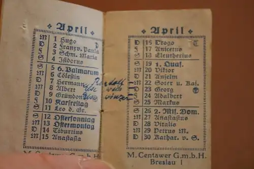 zwei alte Mini Kalender ? von Tell 1926 und Centawer 1923 defekt