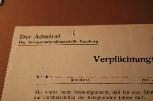 toller alter Verpflichtungsbescheid vom Admiral der Kriegsmarinedienststelle Ham