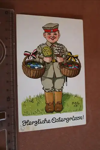 tolle alte Feldpostkarte - Ostergrüße Soldat mit Osterkörbe - 1916