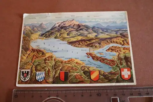 alte Karte - Bodensee aus der Vogelschau - 30-40er Jahre ?