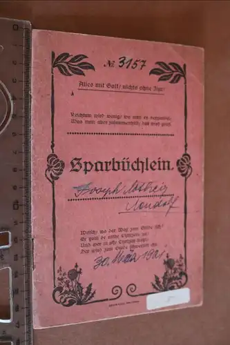 altes  Sparbüchlein bis auf die Vorderseite unbenutzt 1921 - Bank ???