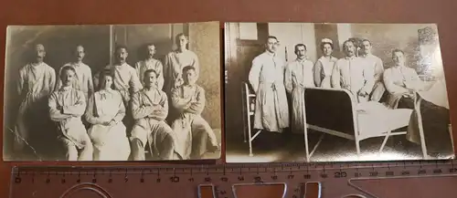 zwei alte Fotos Krankenschwester mit verwundeten Soldaten - Lazarett