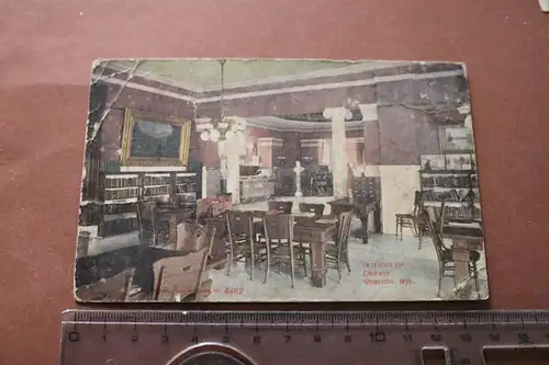 tolle alte Karte  Interior of Library - Oshkosh  USA 1908 