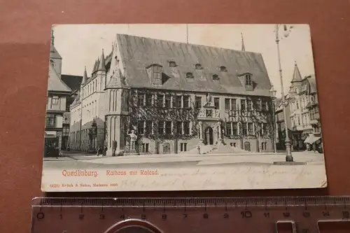 tolle alte Karte  Quedlinburg Rathaus mit Roland  1908