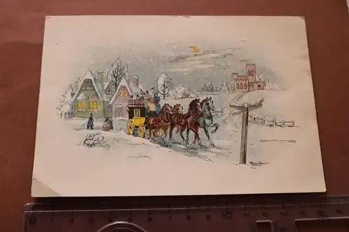 tolle alte Künstlerkarte - Winterlandschaft Postkutsche  Dezember 1945
