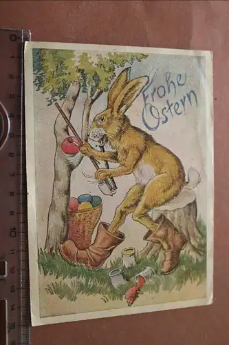 tolle alte Karte  Frohe Ostern - Osterhase bemalt Eier  1947