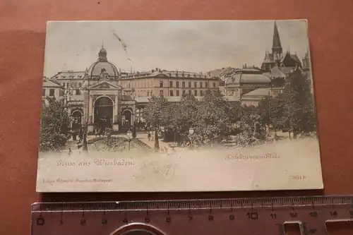 tolle alte Karte  Gruss aus Wiesbaden - Werbekarte  Postkartenhersteller 