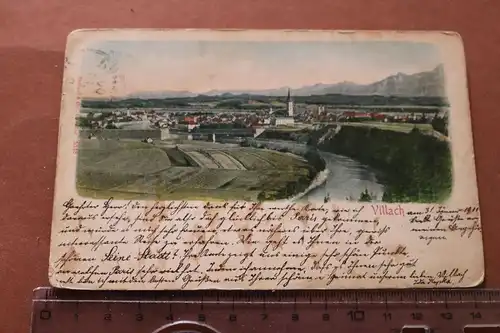 tolle alte Karte -  Ansicht auf den Ort Villach 1900