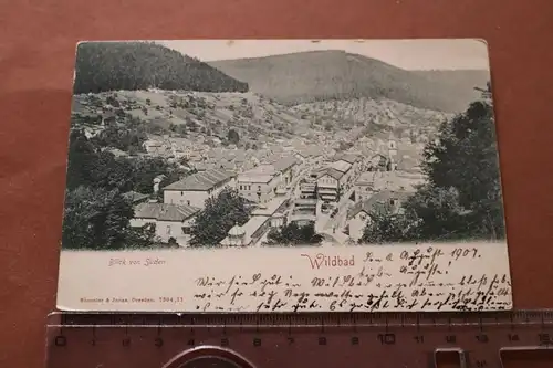 tolle alte Karte -  Ansicht auf den Ort Wildbad 1907