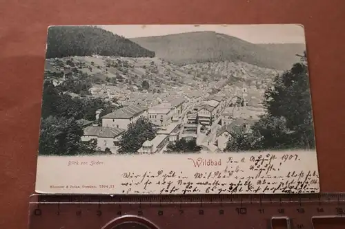 tolle alte Karte -  Ansicht auf den Ort Wildbad 1907 