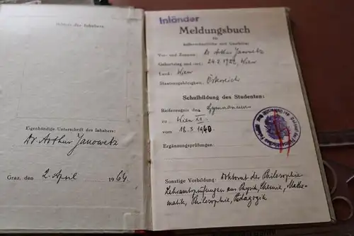 zwei alte Meldebücher der Universität zu Wien 1940 und 1964 einer Person