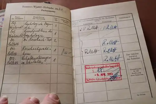 zwei alte Meldebücher der Universität zu Wien 1940 und 1964 einer Person