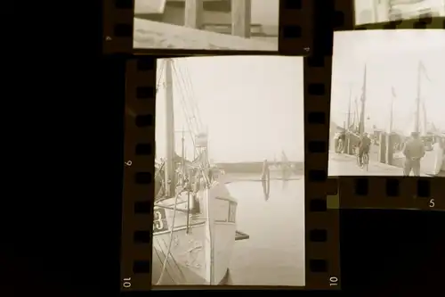 vier alte Negative - Hafen - Fischerboote - Kutter - Krabbenkutter ?