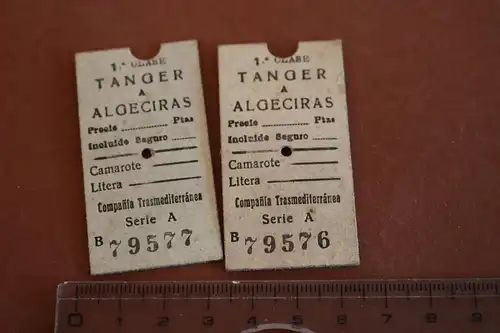 zwei tolle alte Fahrkarten - Tanger nach Algeciras  1966 - Eisenbahn ?? Schiff ?