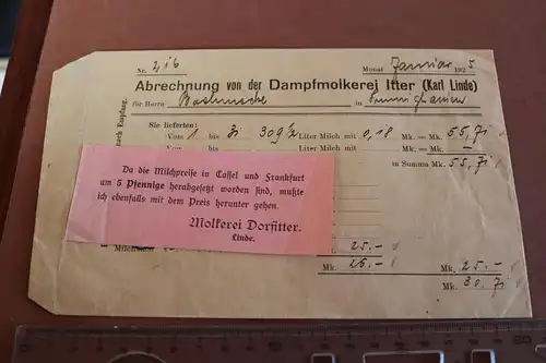alte Abrechungstüte Dampfmolkerei Itter - 1925
