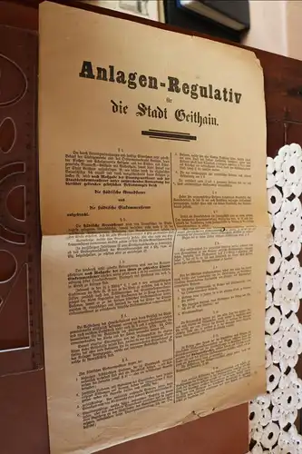 altes Anlagen-Regulativ der Stadt Geithain  von 1900 