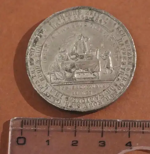 tolle alte Zinnmedaille Ernte Dankfest 1847 Theure Zeit 1846-47, Halle 