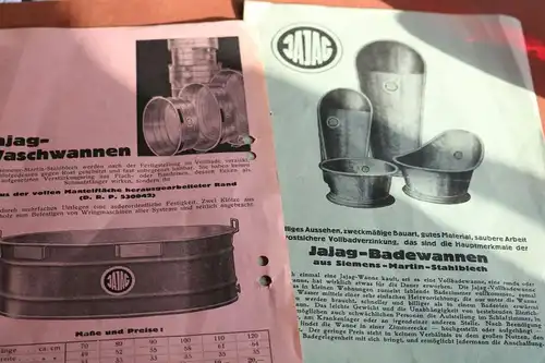 drei alte Werbeblätter - Jajag Badewannen , Waschwannen Erfurt 30-40er Jahre