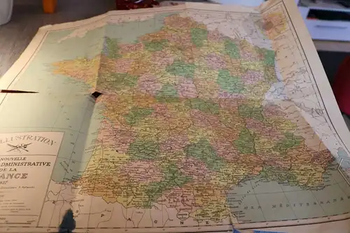 tolle alte Landkarte von Frankreich 1927