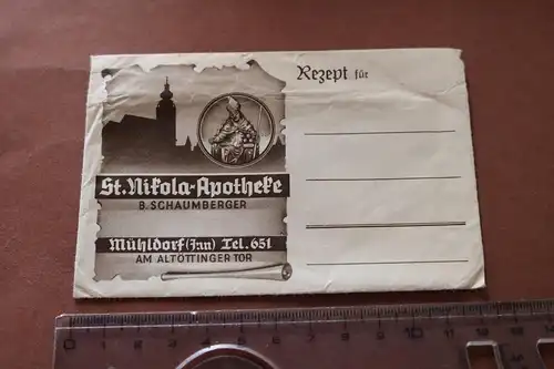 toller alter Umschlag der St. Nikola-Apotheke in Mühldorf für Rezepte